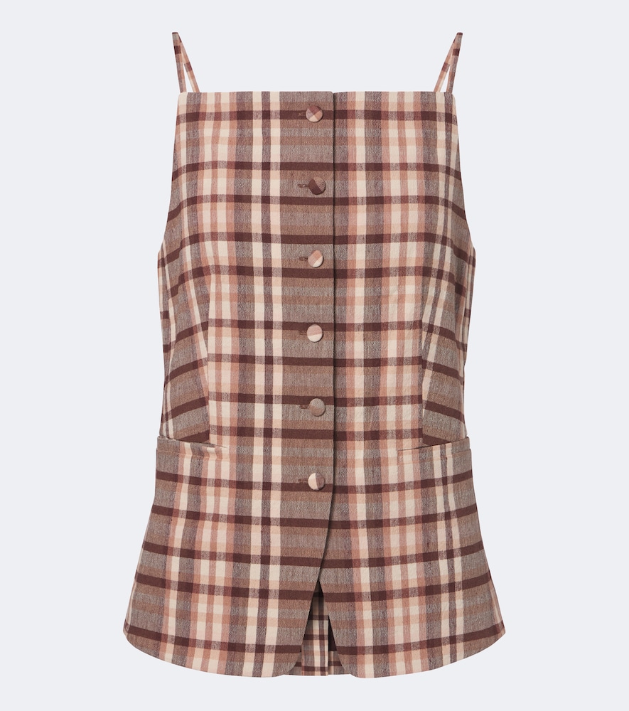 Staud Top Una en lin mlang carreaux 345 €