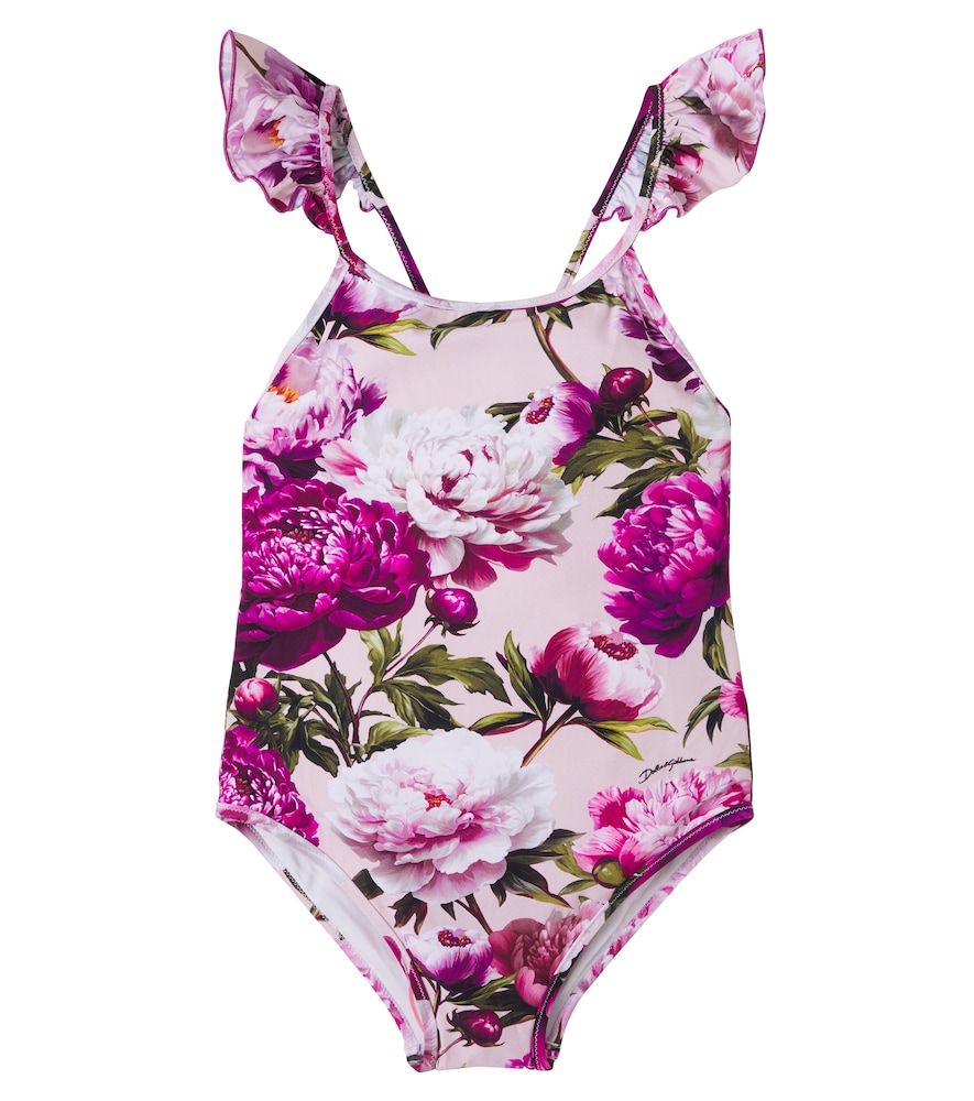 Dolce&Gabbana Kids Pink Floral Ruffled Swimsuit Y Size 14 - Mytheresa