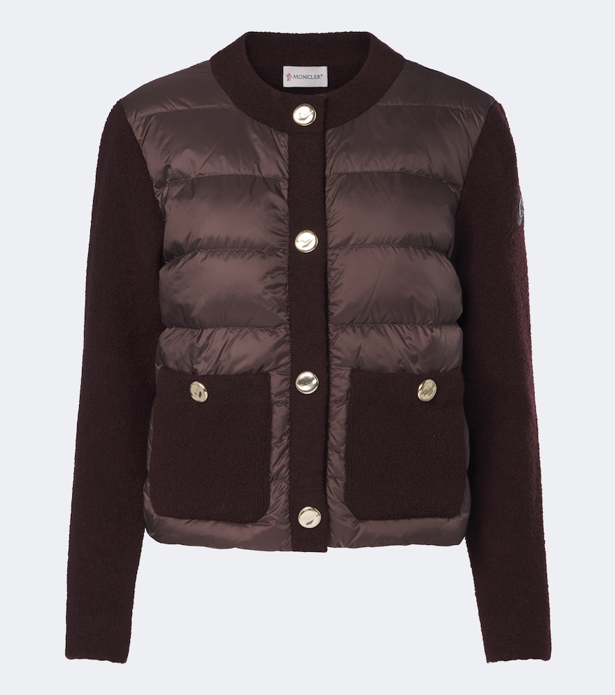 Moncler Down-paneled Wool-blend Cardigan In Brown