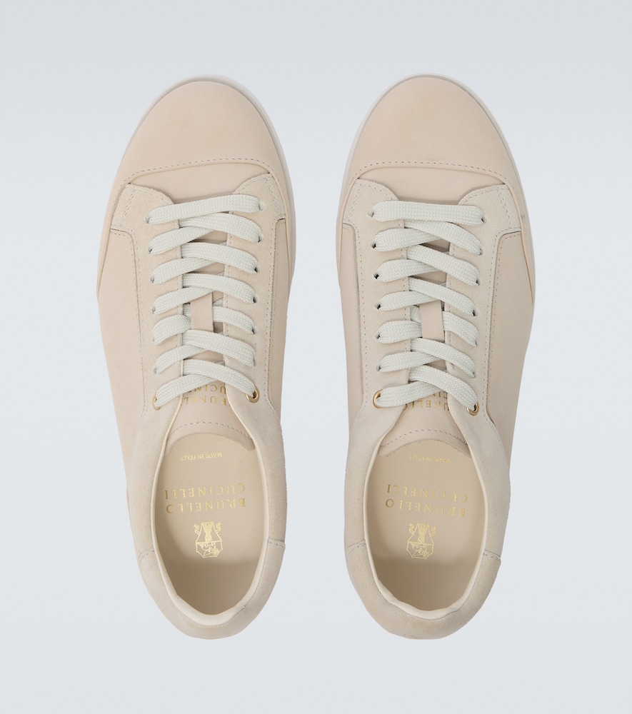 Suede-Trimmed Leather Sneakers