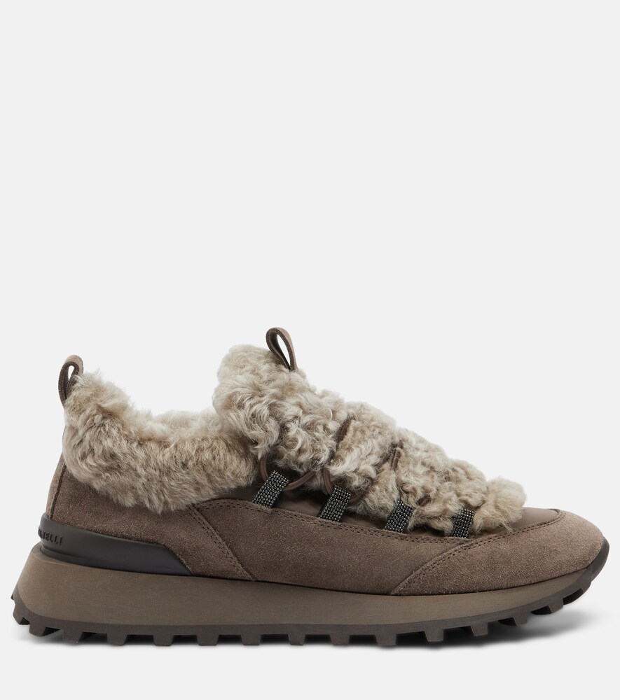 Brunello Cucinelli Monili shearling-trimmed suede sneakers | Thumbnail 4