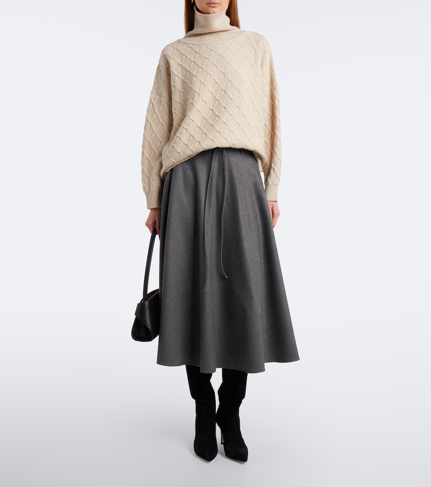 Belted Pleated Cashmere-Blend Midi