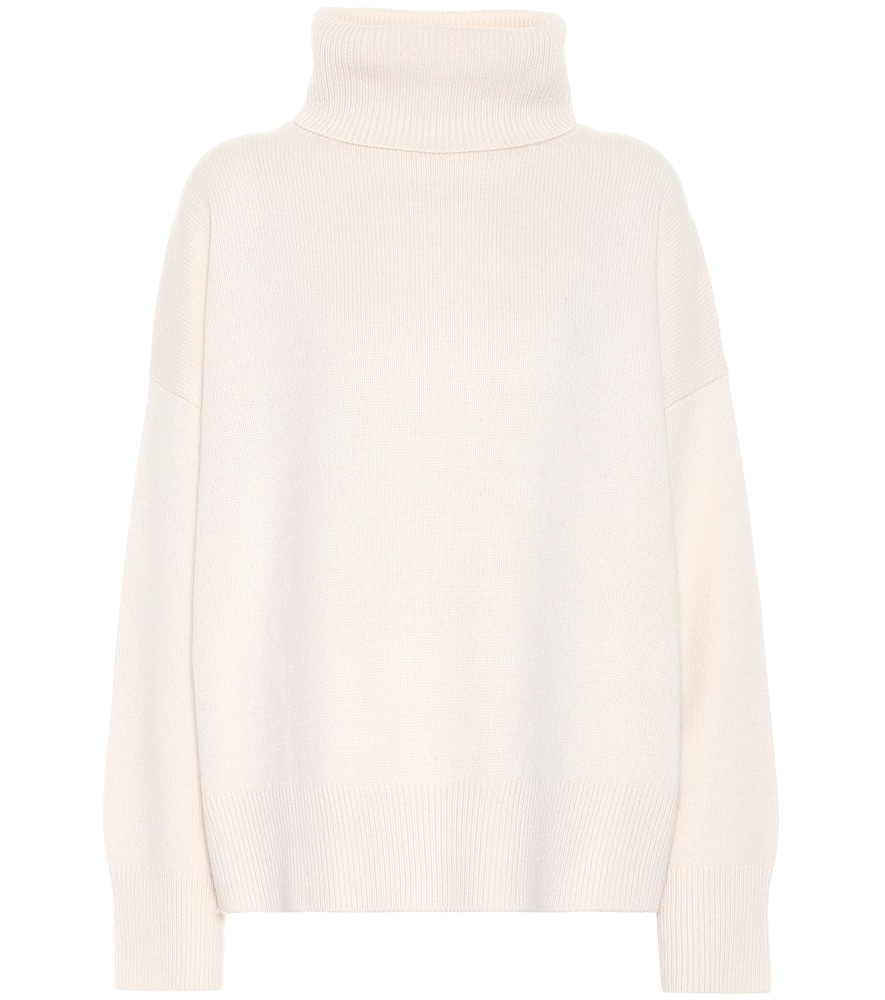 white cashmere turtleneck sweater