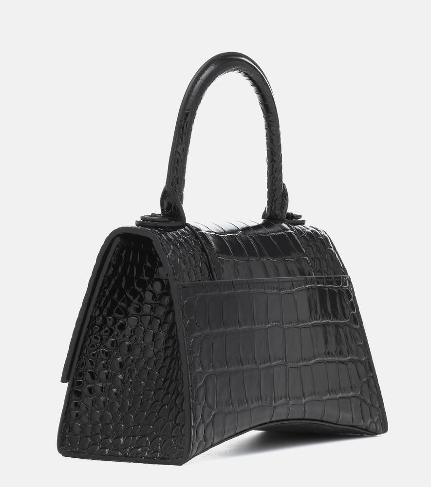 Balenciaga Hourglass Small Croc-embossed Satchel Bag In Black