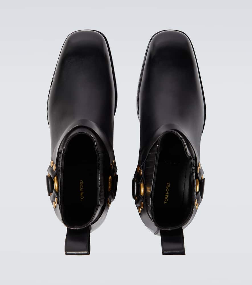 Tom Ford Leather Ankle Boots In Black