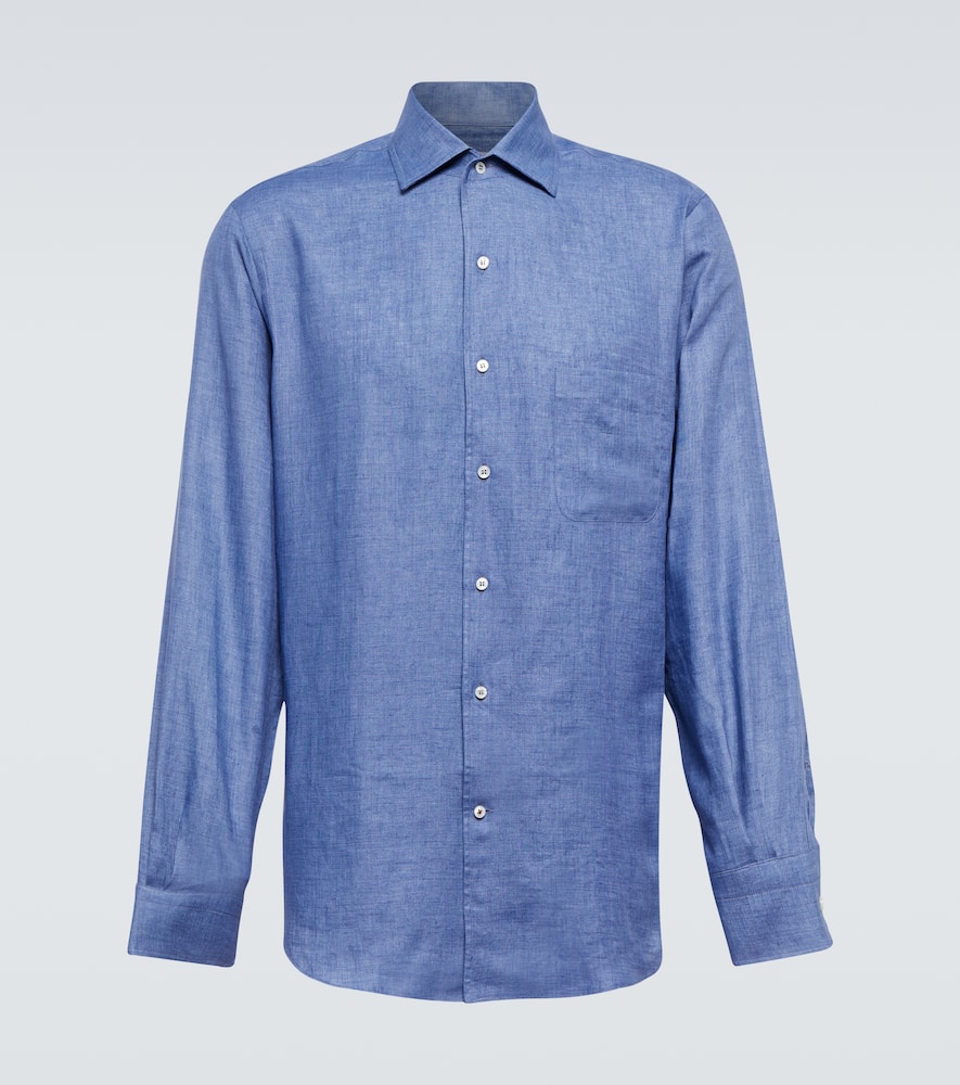 Loro Piana Andre Slub Linen Shirt In Blue