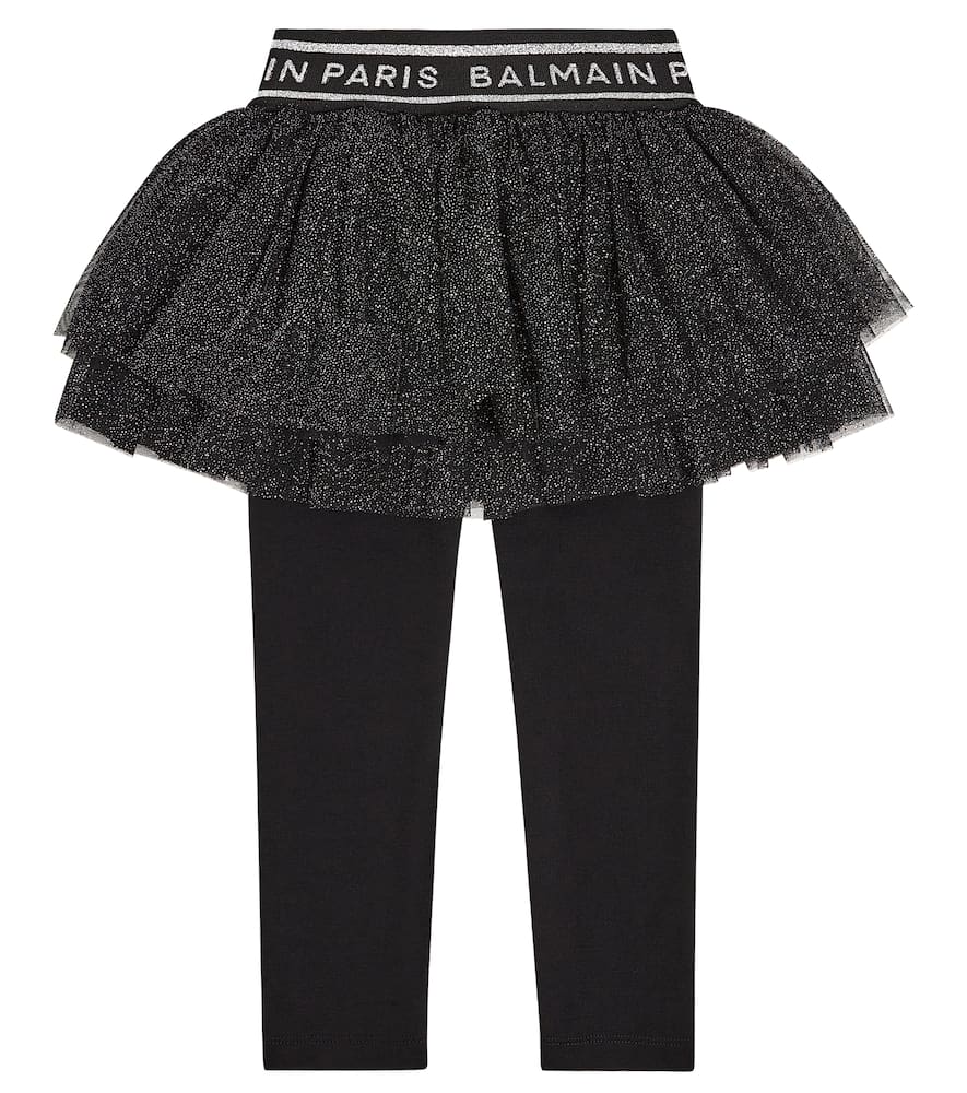 Balmain Tulle And Jersey Leggings In Black