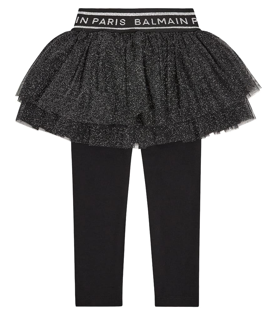 Balmain Kids' Tulle And Jersey Leggings In Black