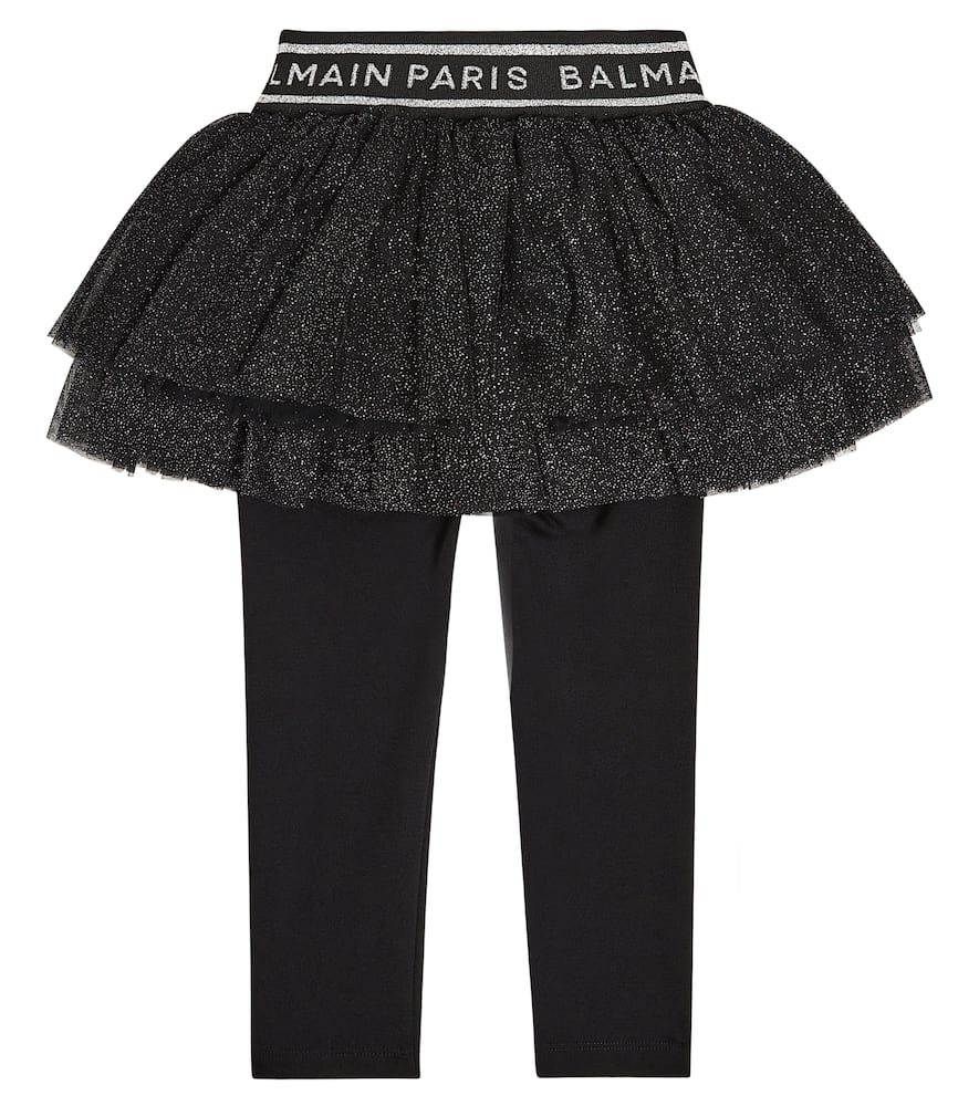 Balmain Tulle And Jersey Leggings In Black