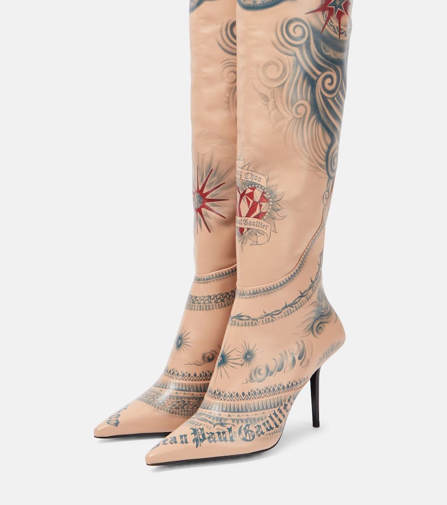 Jimmy Choo X Jean Paul Gaultier Tattoo Leather Over-the-knee Boots In Beige