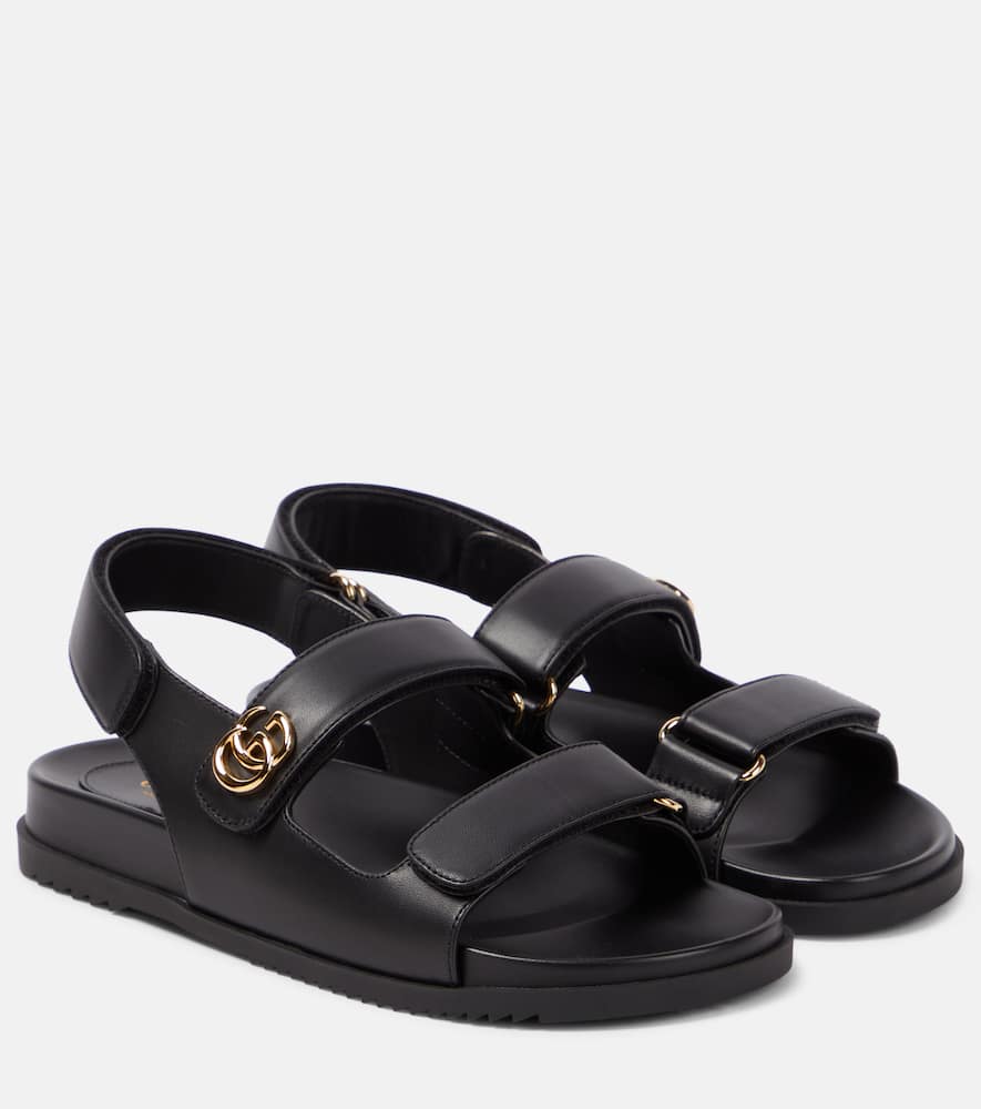 Gucci Moritz Gg Leather Sandals In Black