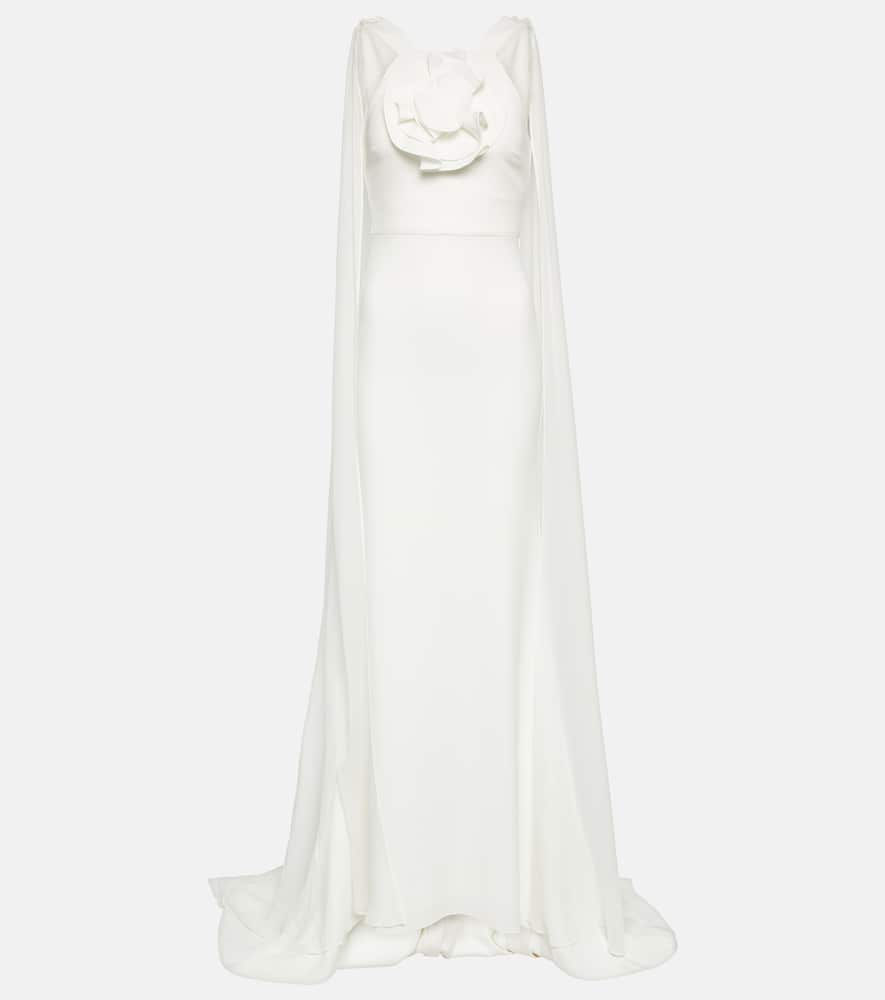 Roland Mouret Caped floral-appliqué gown