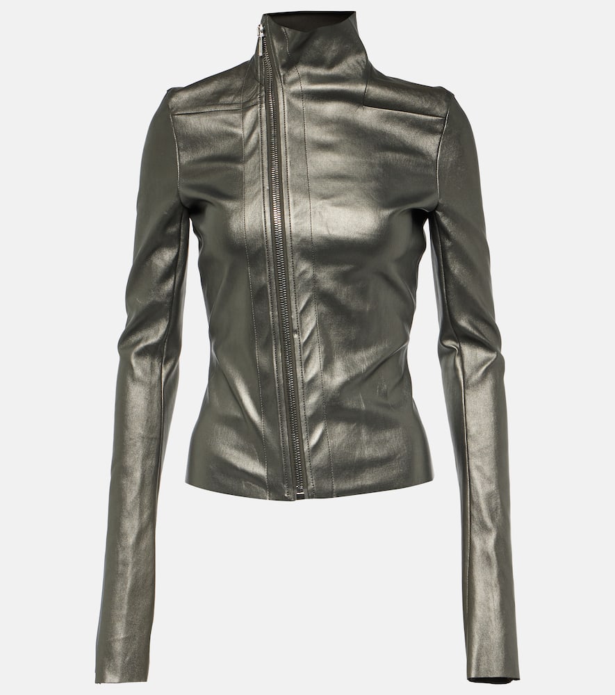 Rick Owens Womens Gun Metal Funnel-neck Metallic Leather-blend Jacket In Grau