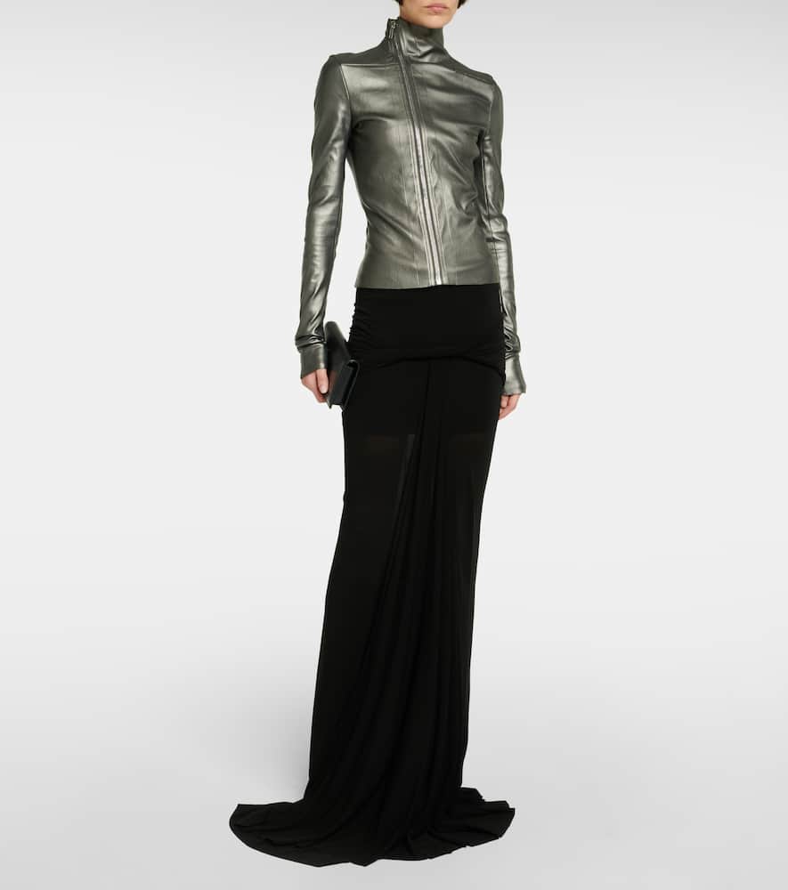 Rick Owens Womens Gun Metal Funnel-neck Metallic Leather-blend Jacket In Grau