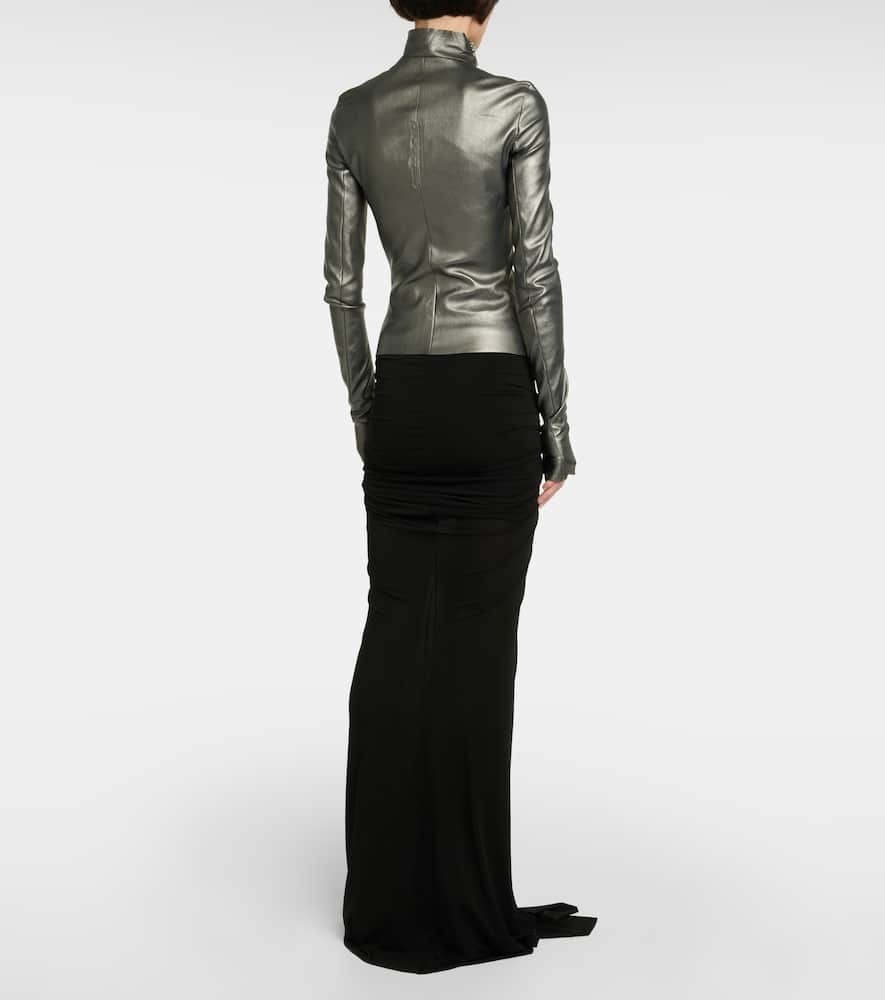Rick Owens Womens Gun Metal Funnel-neck Metallic Leather-blend Jacket In Grau