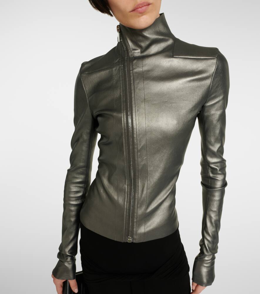 Rick Owens Womens Gun Metal Funnel-neck Metallic Leather-blend Jacket In Grau