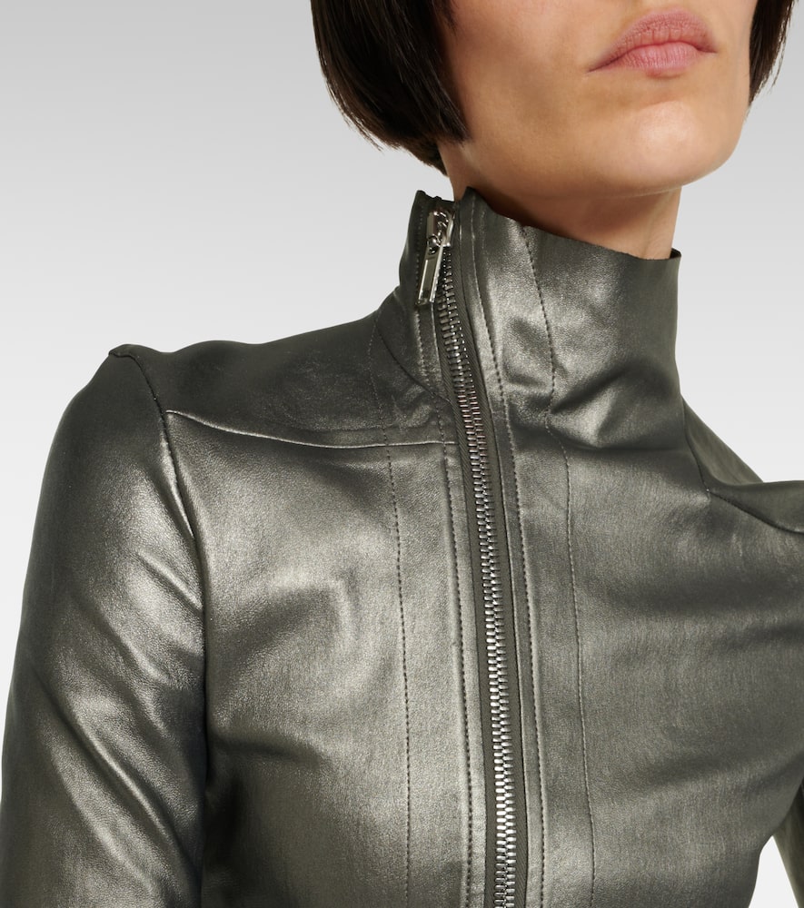 Rick Owens Womens Gun Metal Funnel-neck Metallic Leather-blend Jacket In Grau