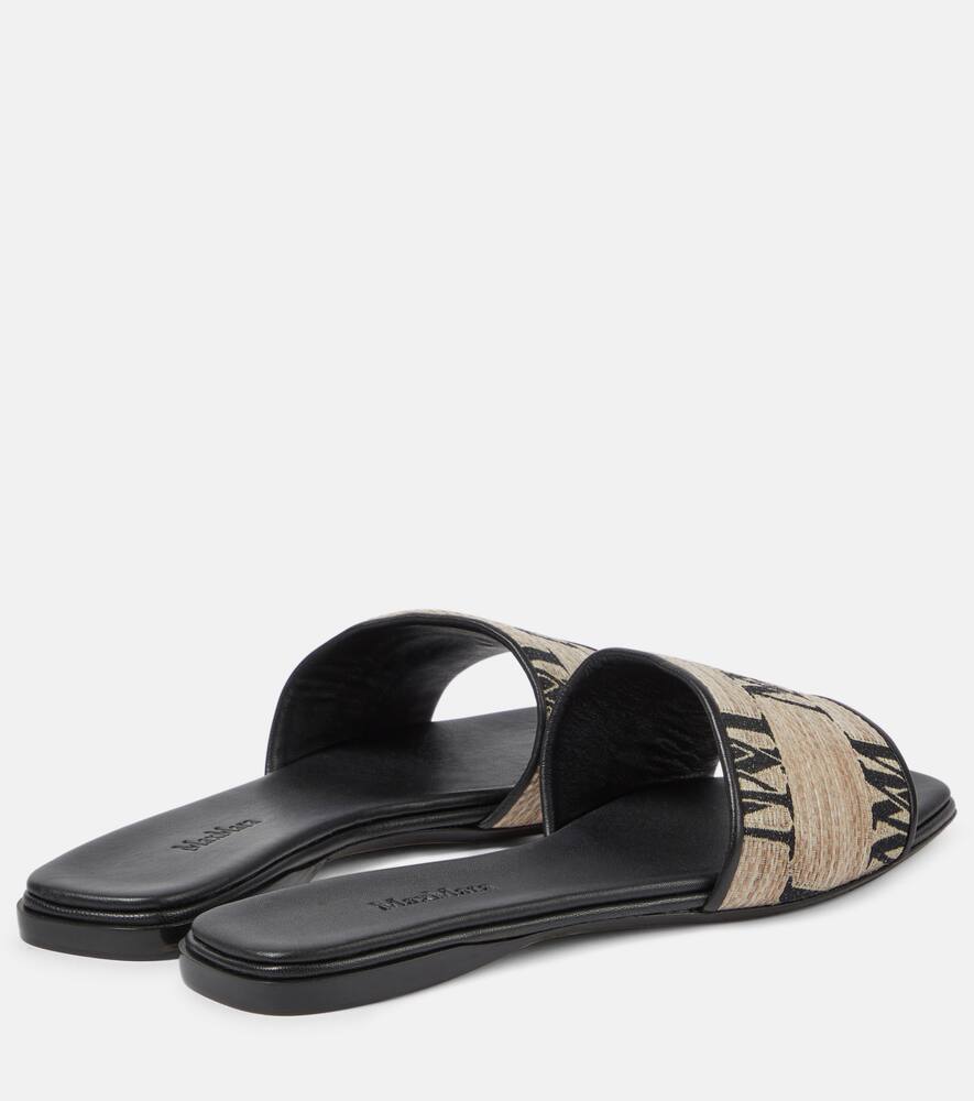 Shop Max Mara Logo Jacquard Raffia-effect Slides In Neutrals