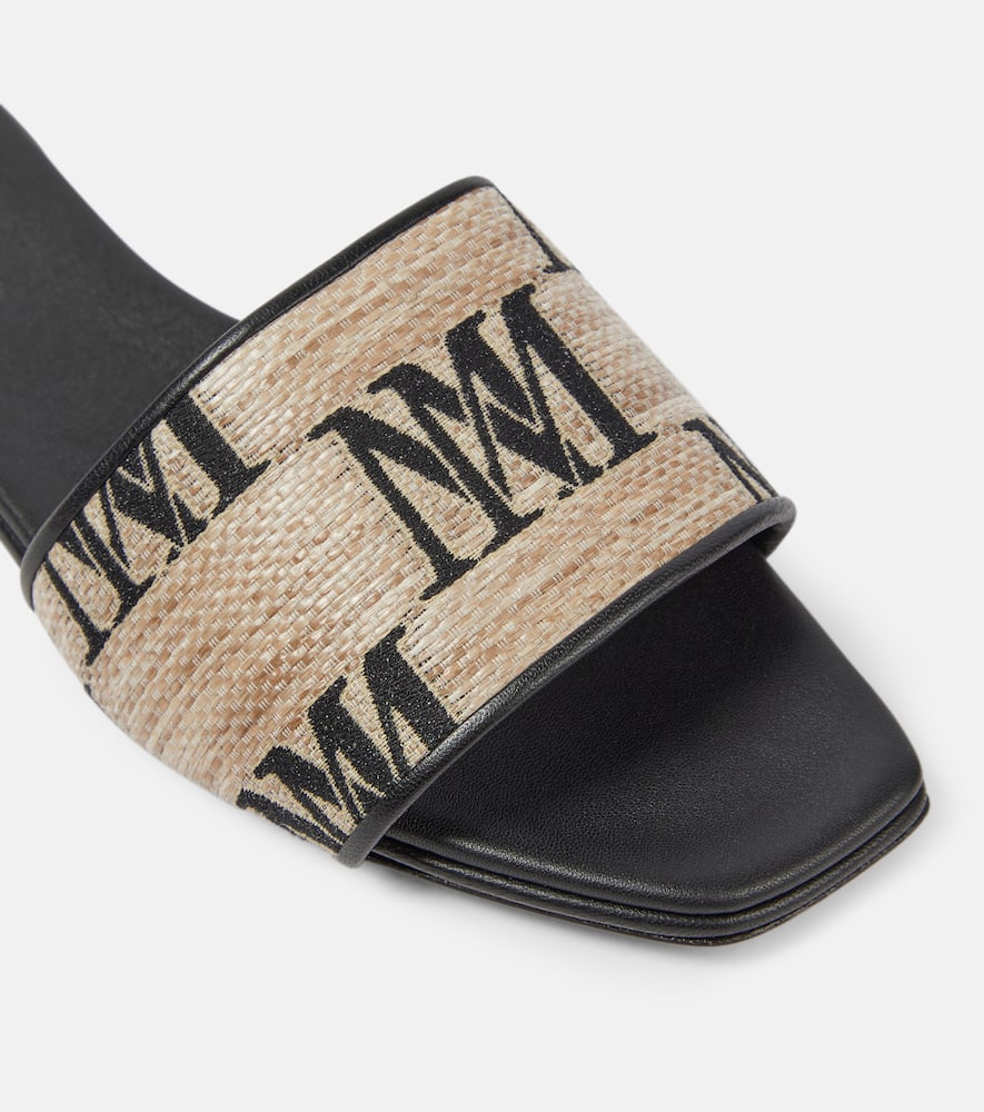 Shop Max Mara Logo Jacquard Raffia-effect Slides In Neutrals