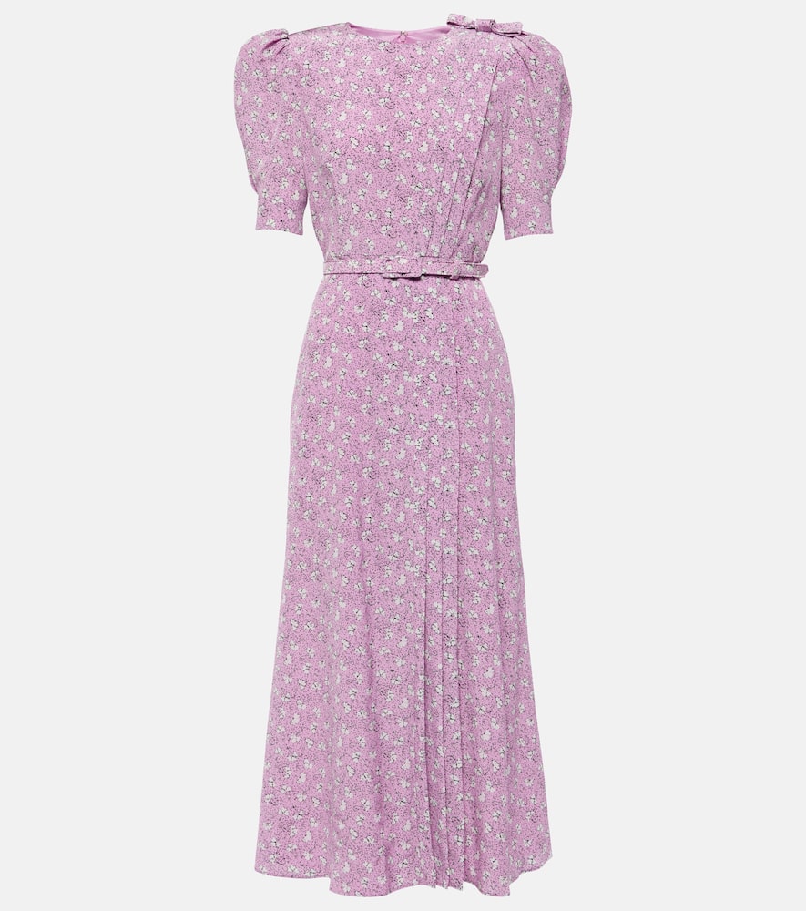 Alessandra Rich Clover-print Belted Silk Dress In Pink-white
