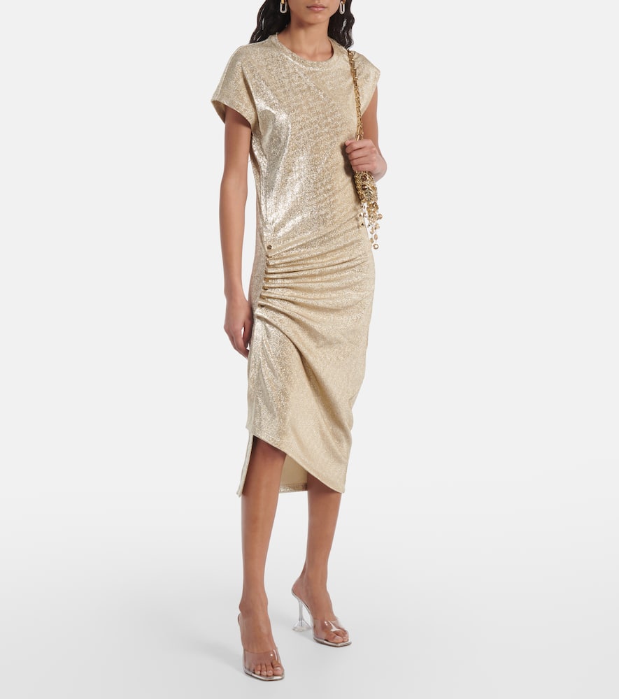 RABANNE ASYMMETRIC DRAPED MIDI DRESS