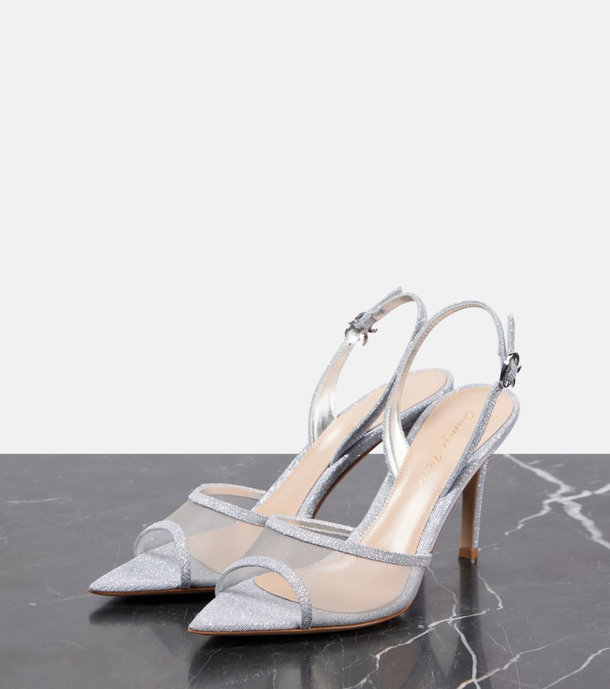 Gianvito Rossi Halley 85 Metallic Leather Slingback Pumps In Silver