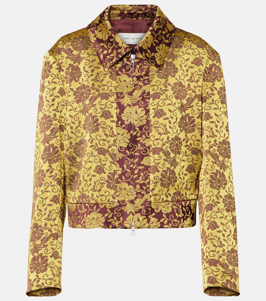 Dries Van Noten Vurano Floral Jacquard Zip Jacket In Ocra