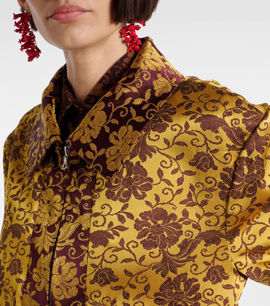 Dries Van Noten Vurano Floral Jacquard Zip Jacket In Ocra