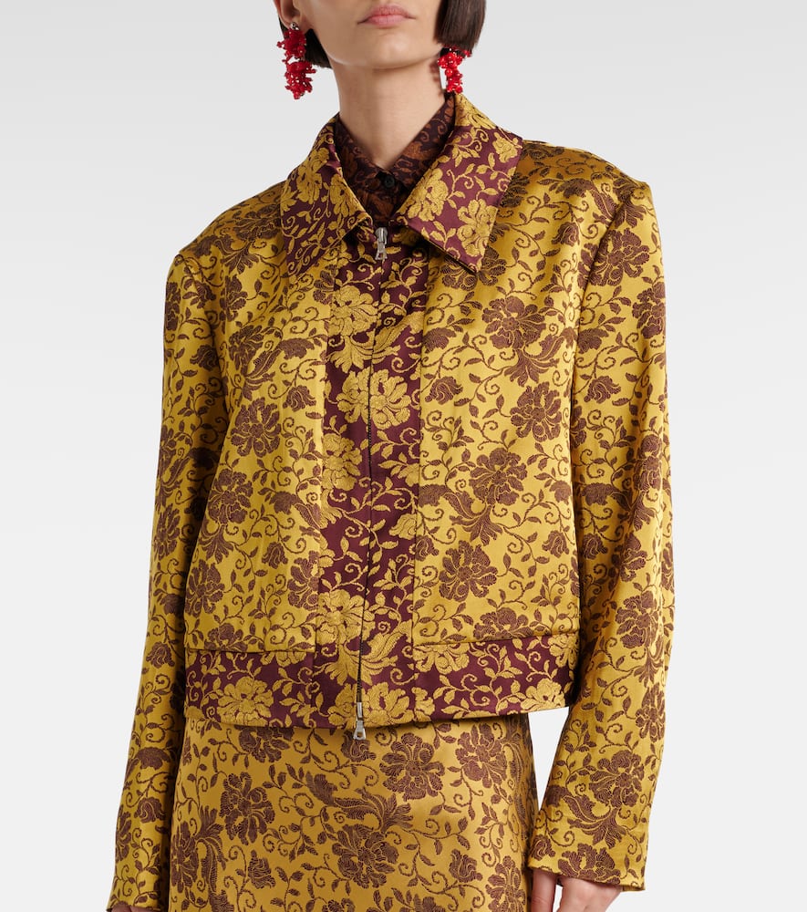 Dries Van Noten Vurano Floral Jacquard Zip Jacket In Ocra