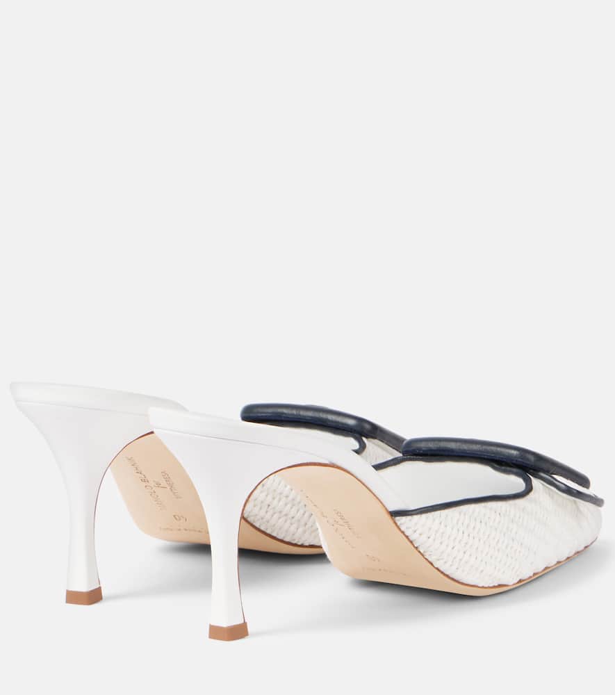 Manolo Blahnik Maysale 70 Leather-trimmed Raffia Mules In White