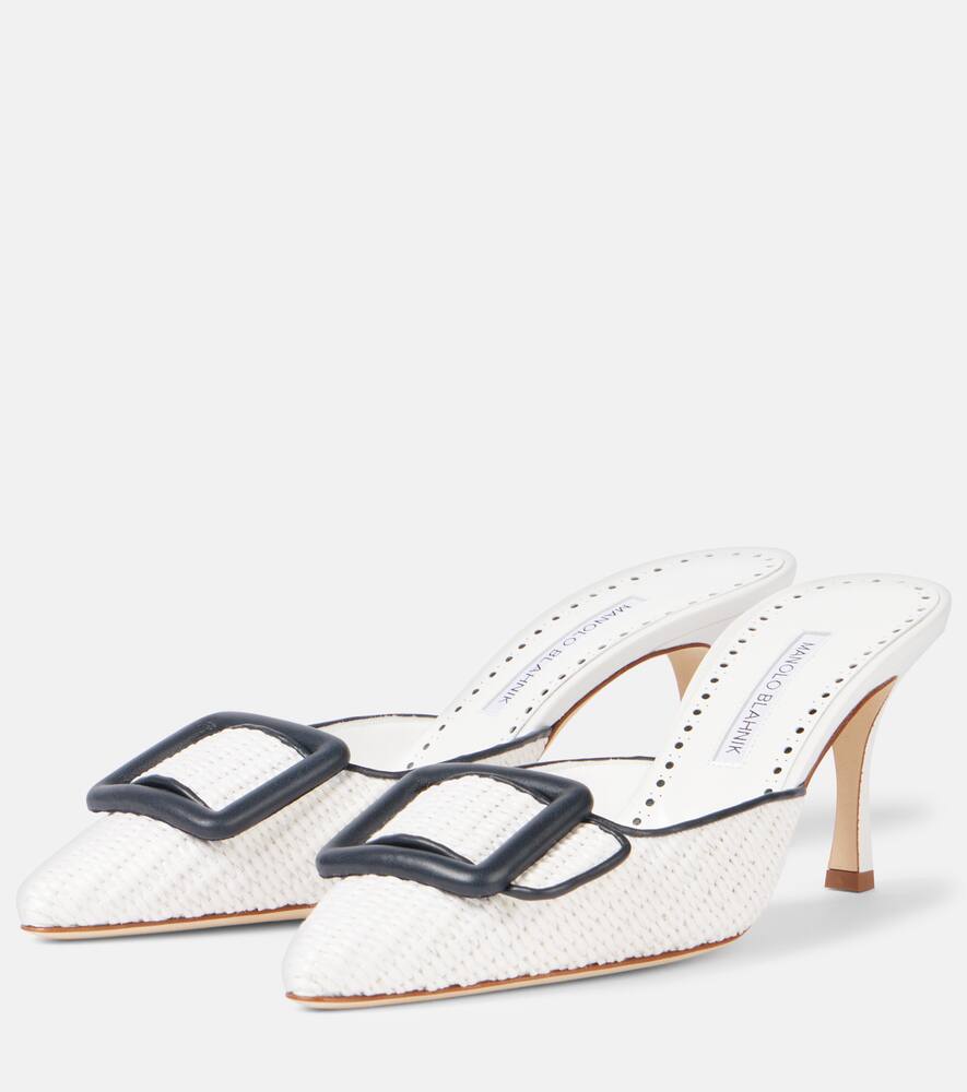 Manolo Blahnik Maysale 70 Leather-trimmed Raffia Mules In White