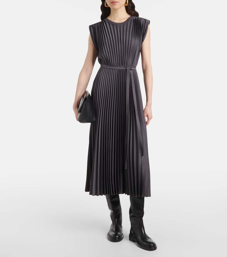 Joseph Volta Belted Plissé Satin Midi Dress In Black