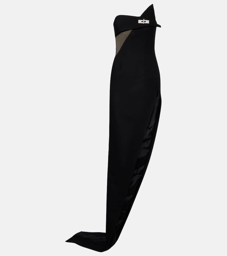 Cutout asymmetric wool-blend gown