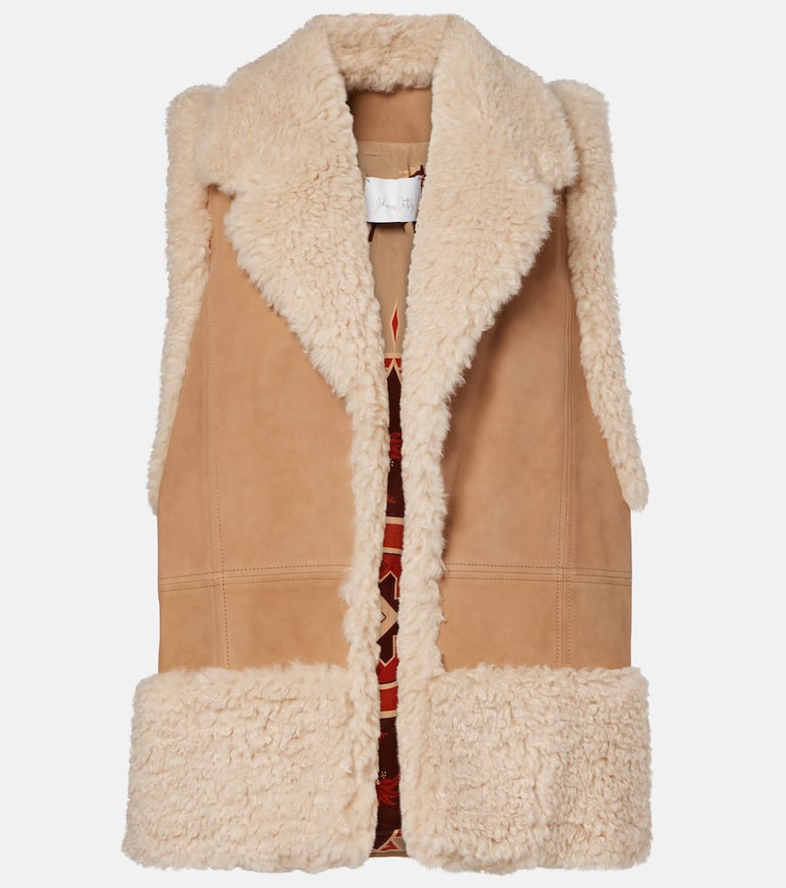 Johanna Ortiz Faux Shearling-trimmed Suede Vest In Sand