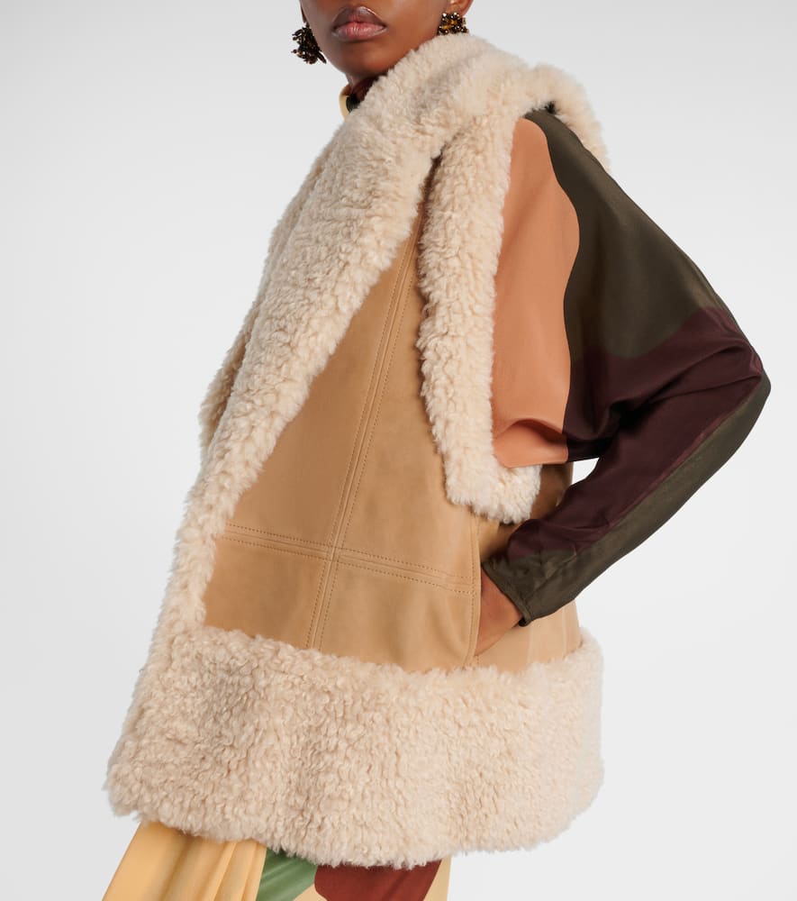 Johanna Ortiz Faux Shearling-trimmed Suede Vest In Sand