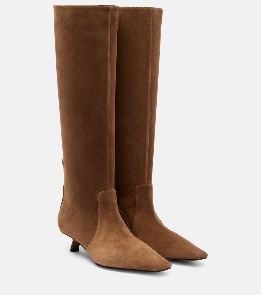 Brunello Cucinelli Monili Suede Knee-high Boots In Brown