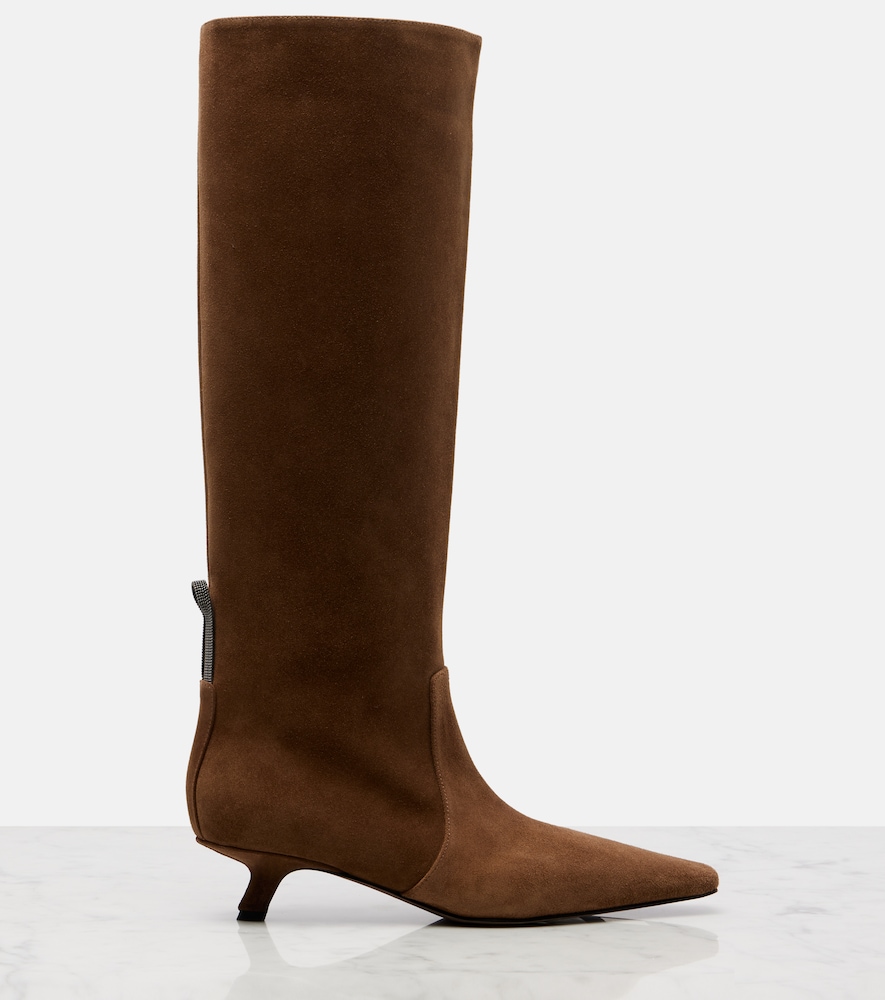  Brunello Cucinelli Brunello Cucinelli Monili Suede Knee-high Boots 