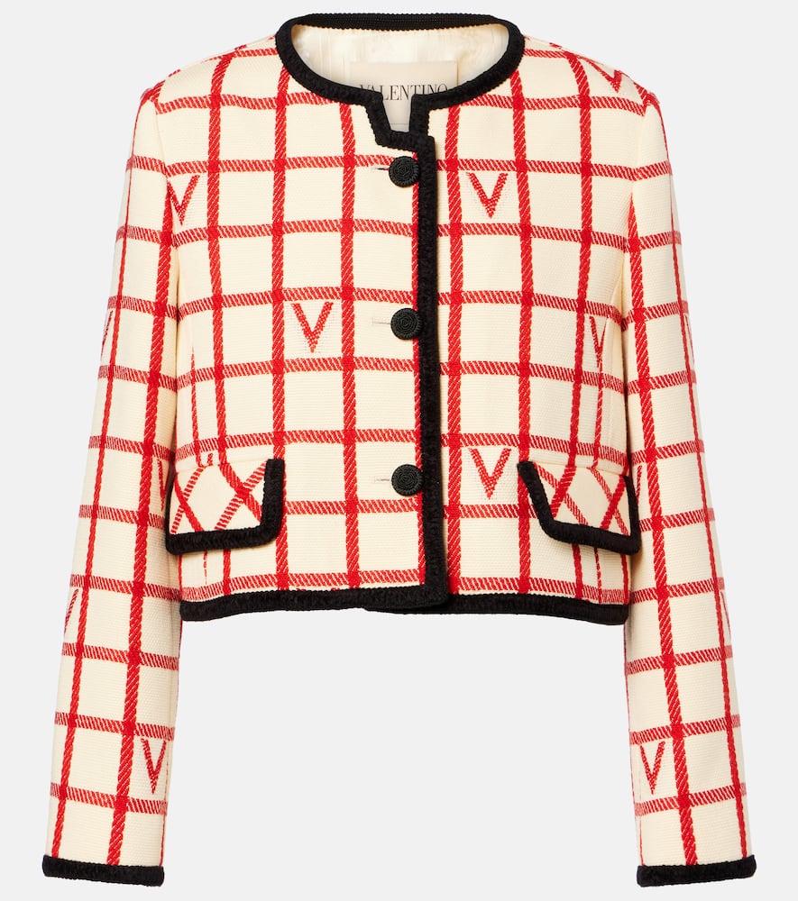 Valentino Vlogo Cropped Piped Wool-blend Jacket In Neutral