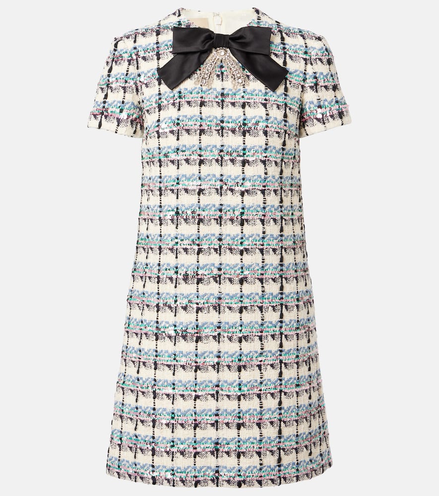 Valentino Embellished Checked Tweed Minidress In White
