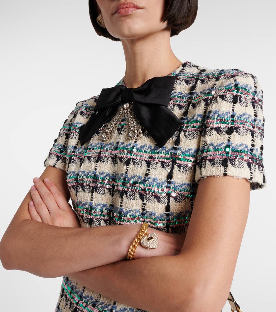 Valentino Embellished Checked Tweed Minidress In White