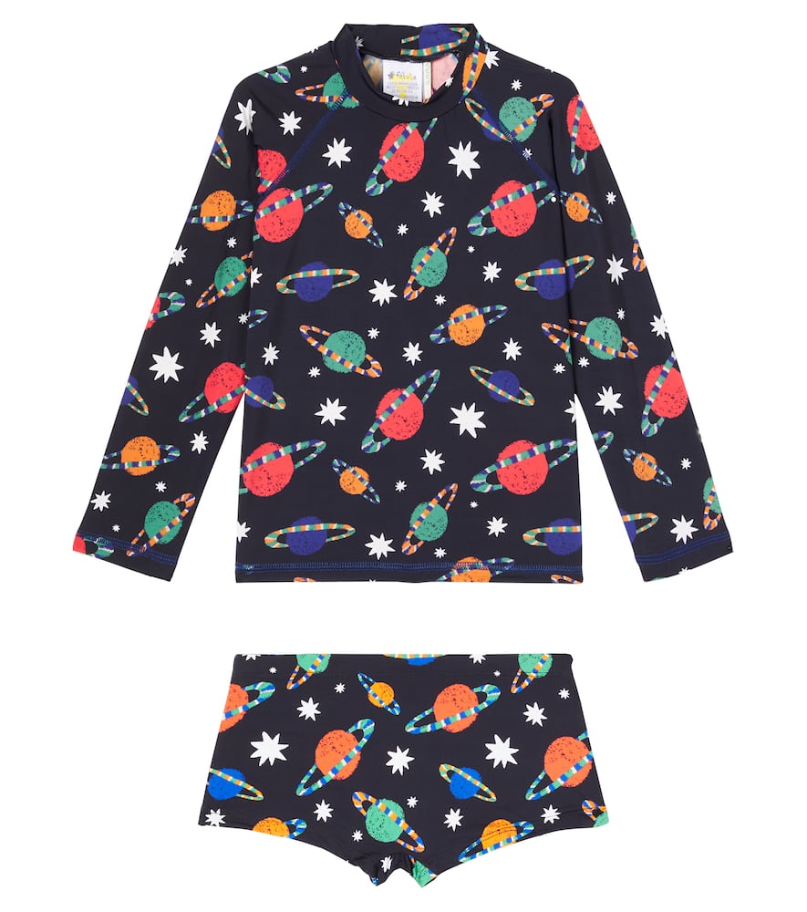 Fabula Fábula Printed Rashguard Top And Swim Trunks Set In Black