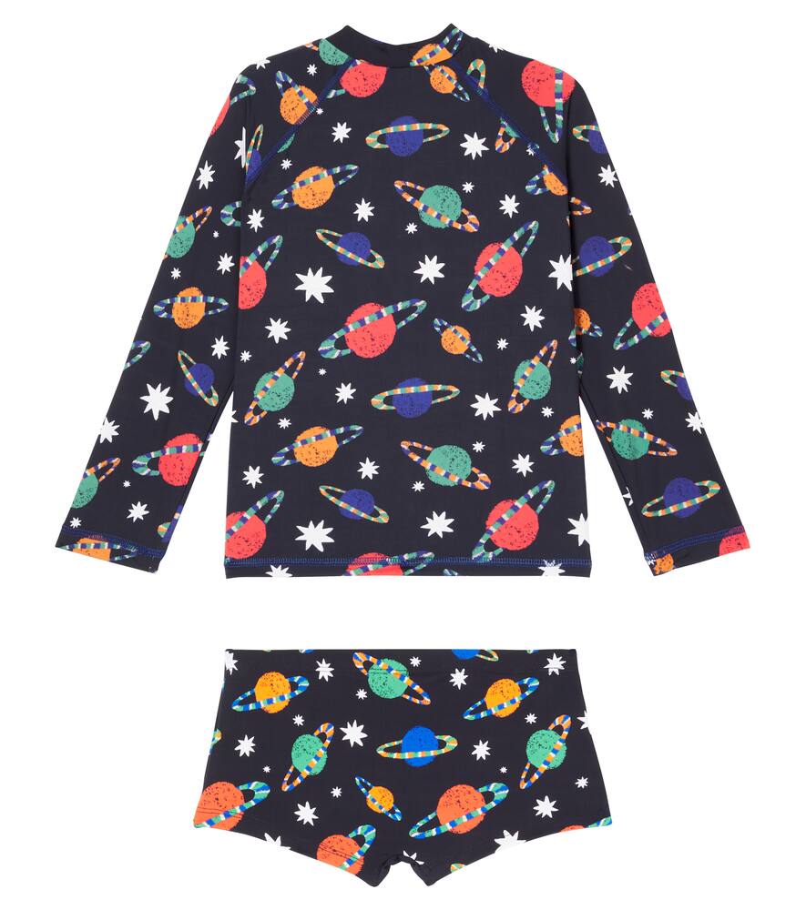 Fabula Fábula Printed Rashguard Top And Swim Trunks Set In Black