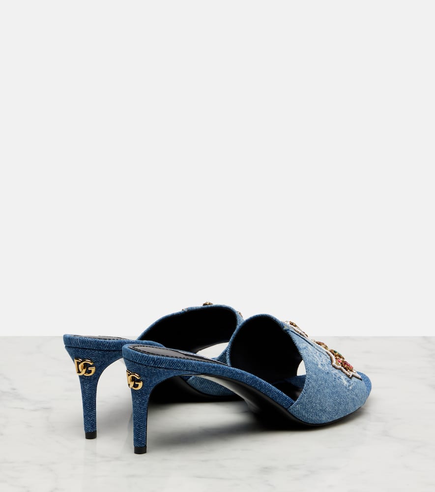 Dolce & Gabbana Embellished Half Cross Denim Slide Sandals In Blue