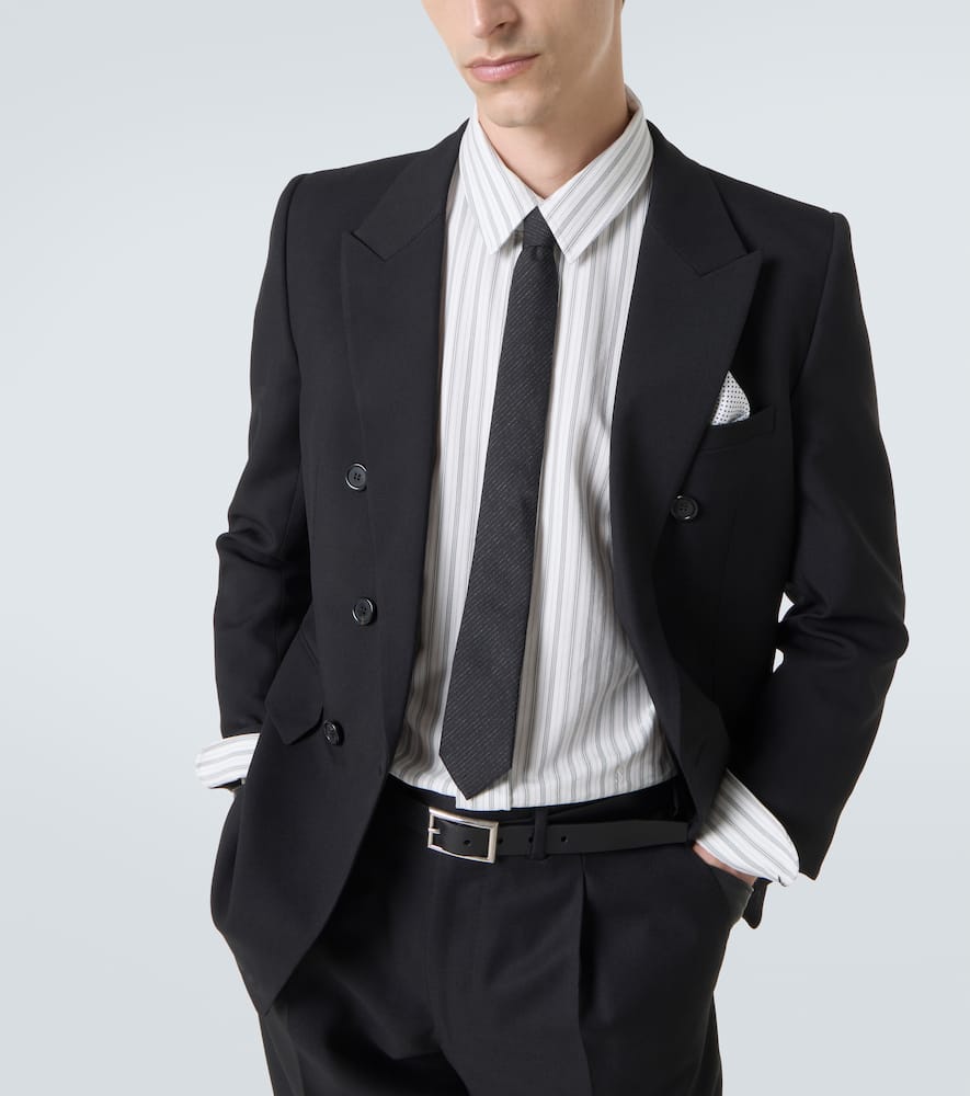 Saint Laurent Cassandre Shirt In Self-stripe Cotton Poplin