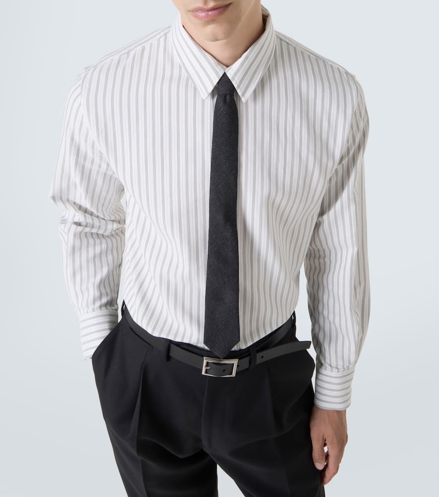 Saint Laurent Cassandre Shirt In Self-stripe Cotton Poplin
