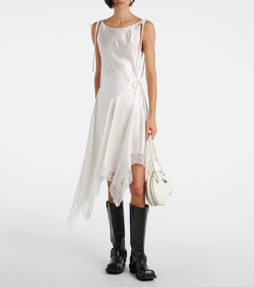 Acne Studios Asymmetric Lace-trimmed Satin Minidress In White