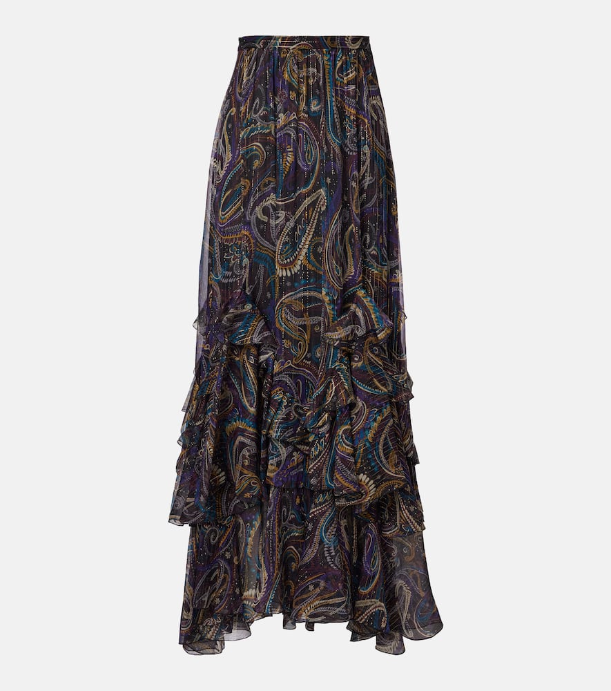 Etro Paisley Plissé Silk-blend Maxi Skirt In Multi