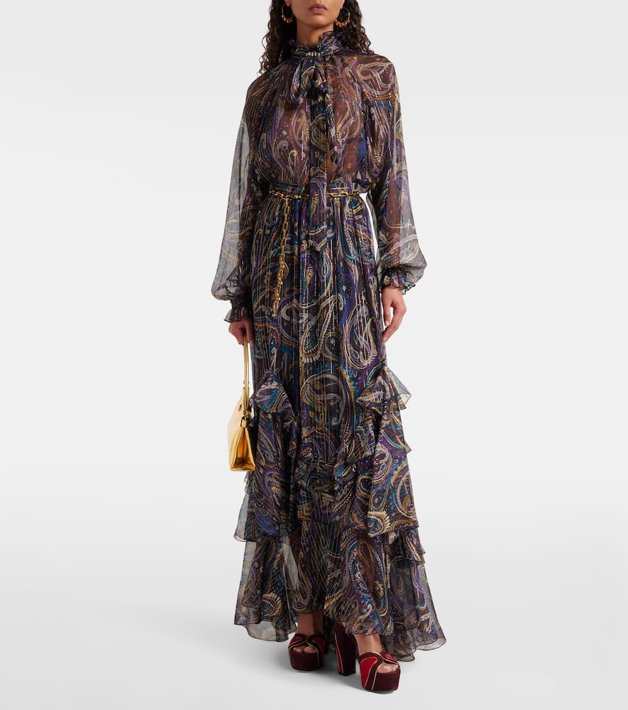 Etro Paisley Plissé Silk-blend Maxi Skirt In Multi