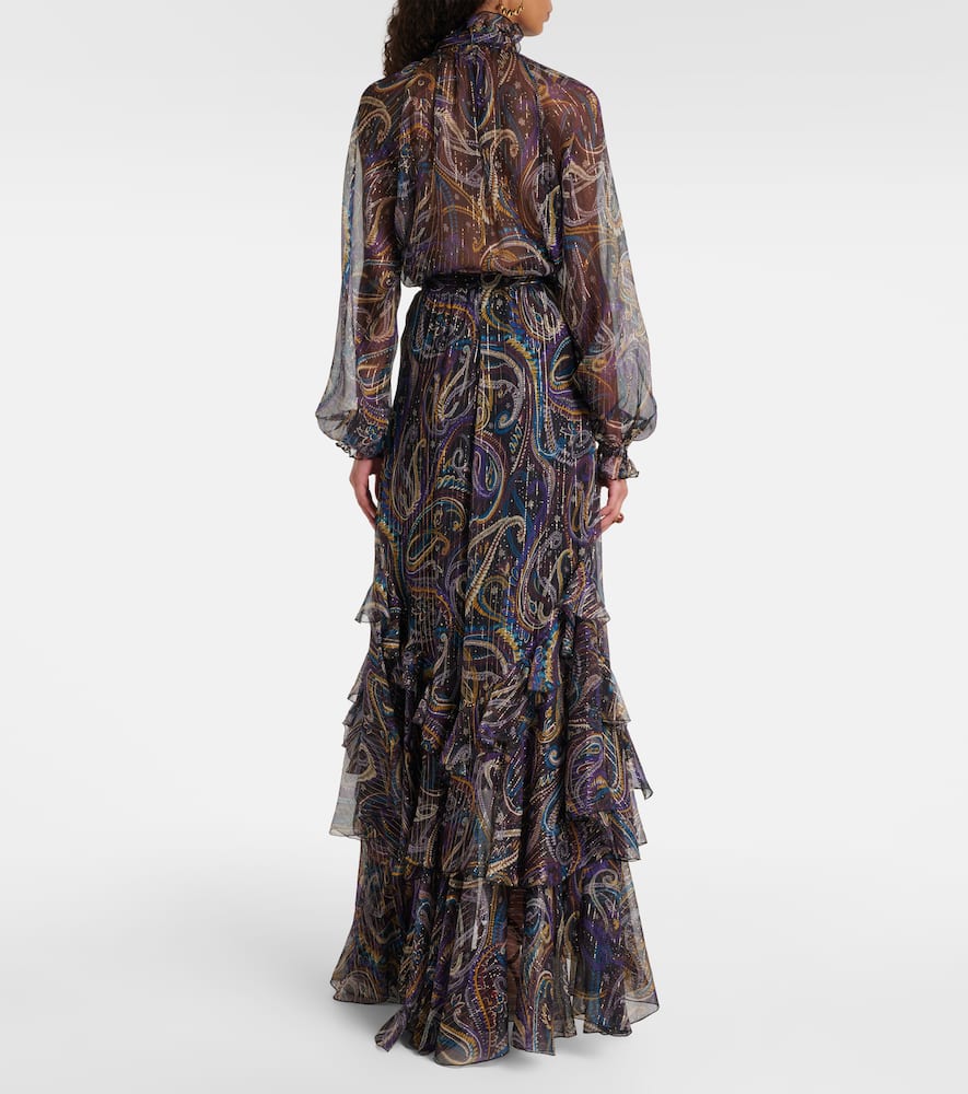 Etro Paisley Plissé Silk-blend Maxi Skirt In Multi