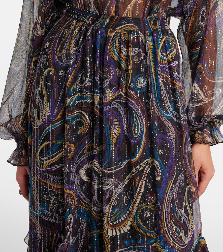 Etro Paisley Plissé Silk-blend Maxi Skirt In Multi